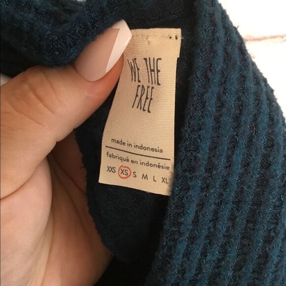 We The Free TEAL GREEN tee Waffle Thermal Knit Long Sleeve Stretch Top‎ - Picture 5 of 8